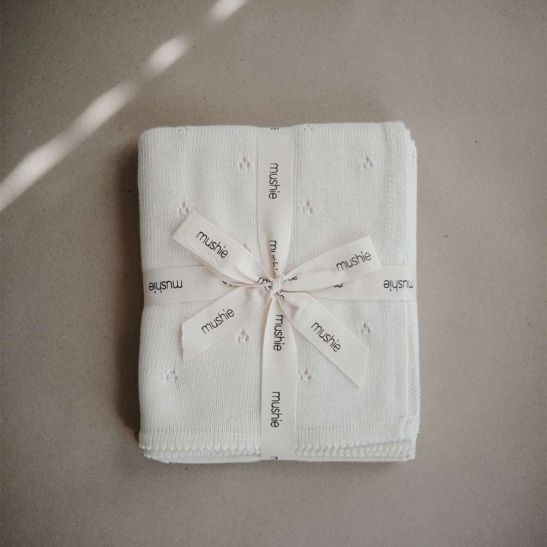  Mushie Knitted Baby Blanket - Pointelle/Ivory、mySite、merchandisen