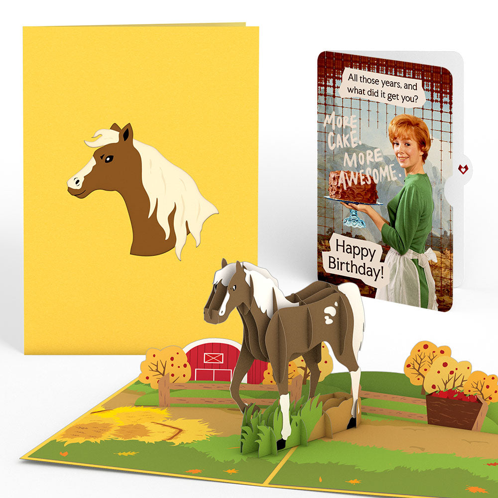 Horse Birthday Pop-Up Card and More Cake More Awesome Sentiment Set、mySite、solidvoid