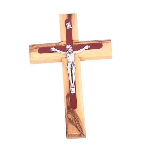  Holy Land Market Two tone olive wood Crucifix with Pewter grade Corpus - 14cm - 5.5 inches with Certificate and Lord's prayer card、mySite、elrpsem3k