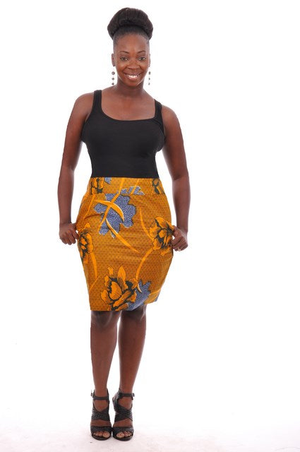 Orange and Blue African Print Pencil Skirt with Pockets-DP3212S、mySite、solidvoid
