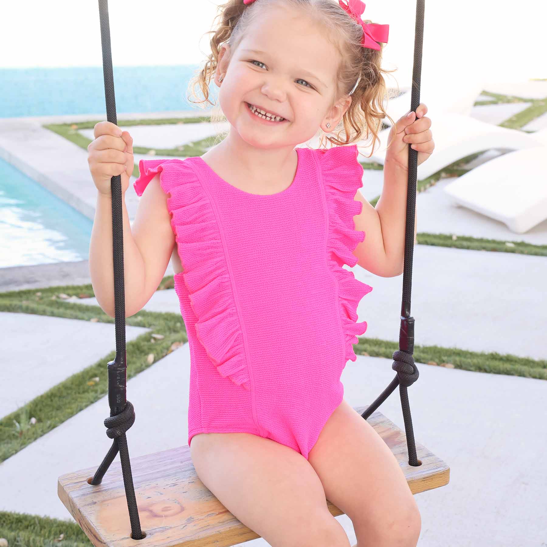  Double Ruffle Crinkle One-Piece | Neon Pink、mySite、layawaytickets