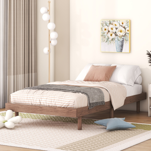Modern Design Full Floating Platform Bed Frame for Walnut Color、、xpatfood