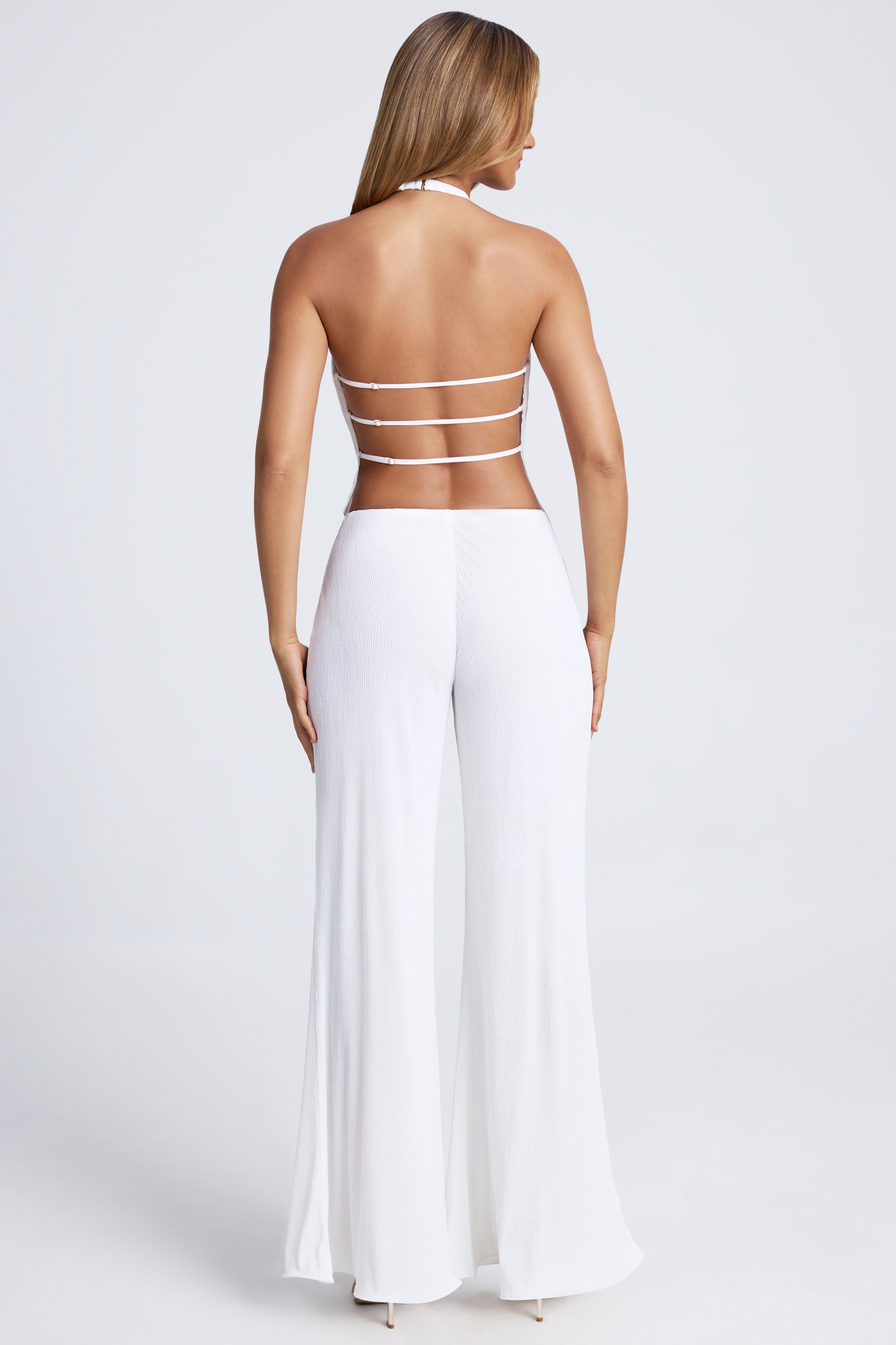 High-Waist Wide-Leg Trousers in White、mySite、solidvoid
