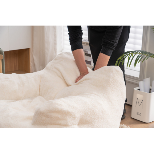 010-Soft Teddy Fabric Tufted Foam Bean Bag Chair With Teddy Fabric Ivory White、、casual