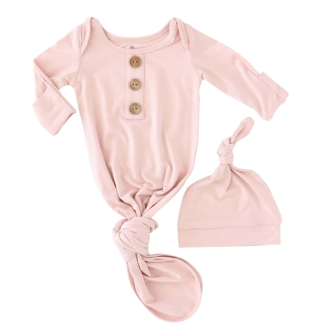  Solid Petal Pink Bamboo Baby Knot Gown & Hat、mySite、layawaytickets