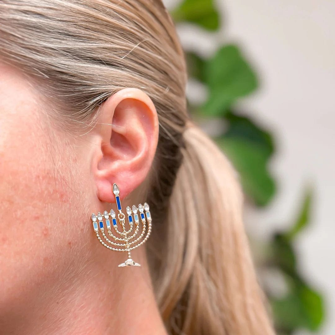 Gold and Blue Menorah Dangle Earrings、mySite、topwebapps