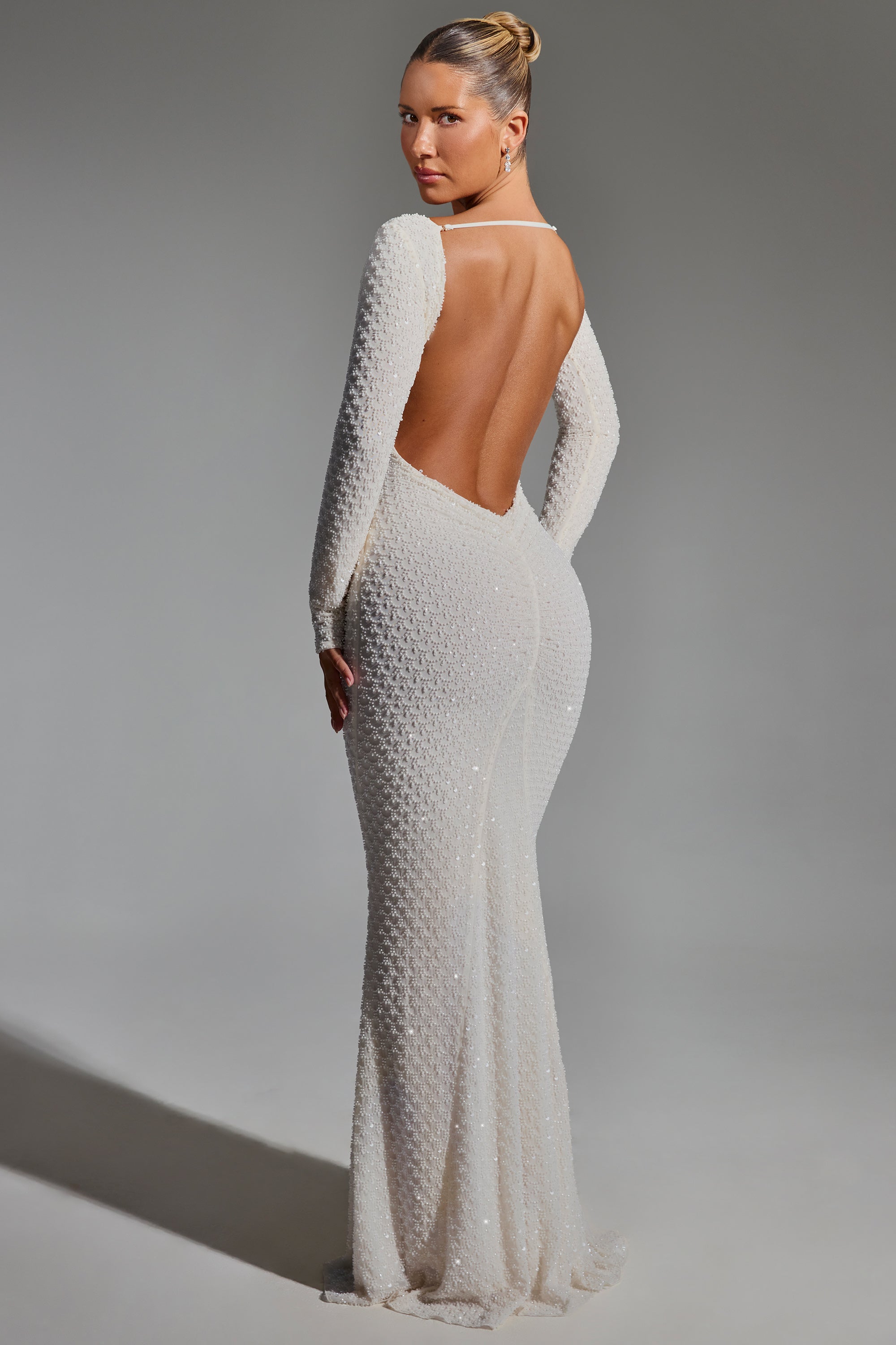 Embellished Open-Back Gown in White、mySite、solidvoid