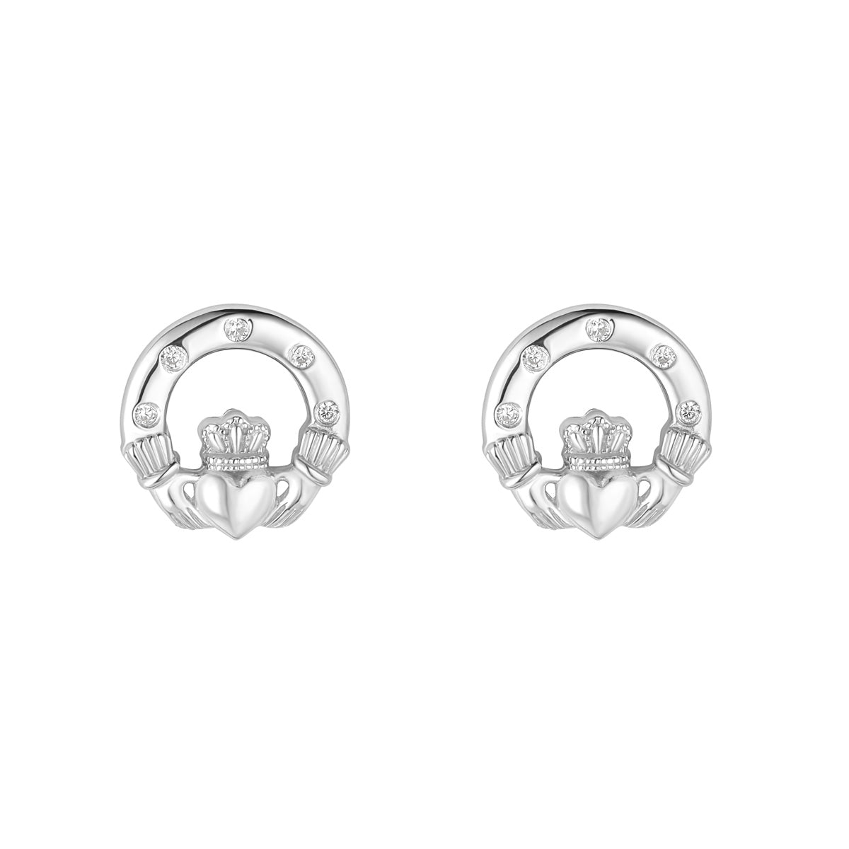  Flush Set Cz Claddagh Stud Earrings