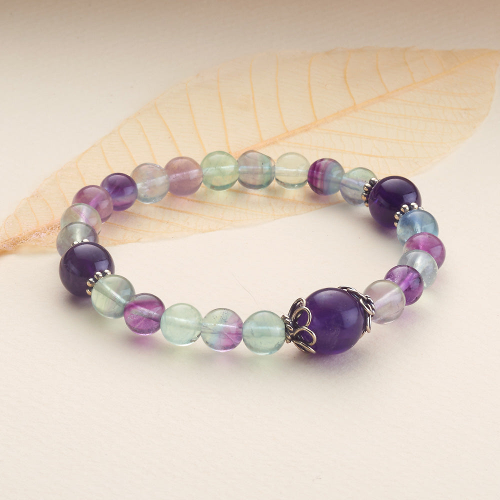 Rainbow Fluorite & Amethyst Stretchy Mala、mySite、topwebapps