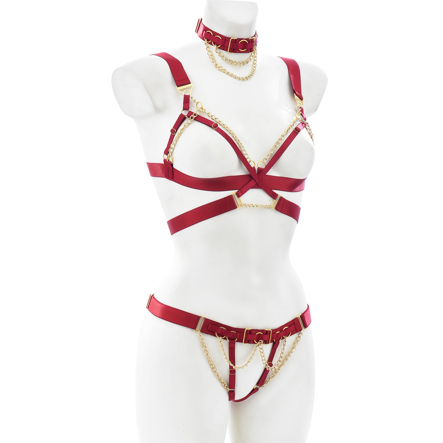 Inspire Fetish Spandex 3 Piece Maroon Harness Set | Open Breast | Crotch Less | Collar | Adjustable、mySite、bottomscart