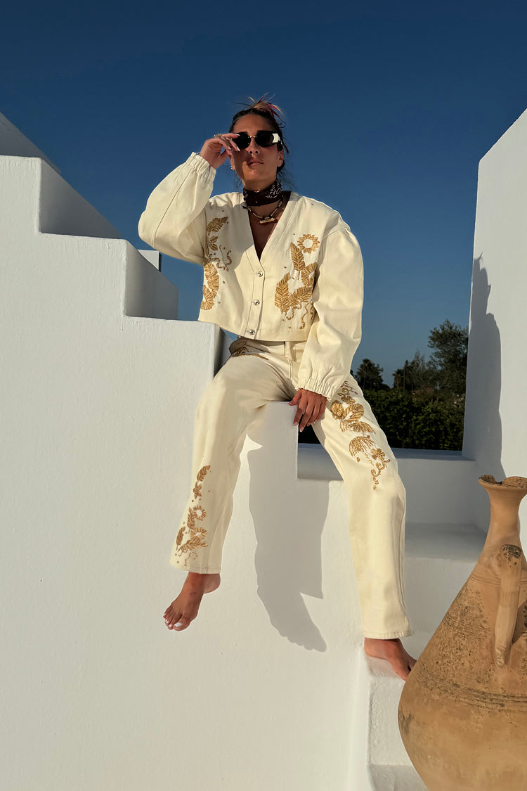 Ecru Raffia Palma Barrel Leg Jeans、mySite、solidvoid