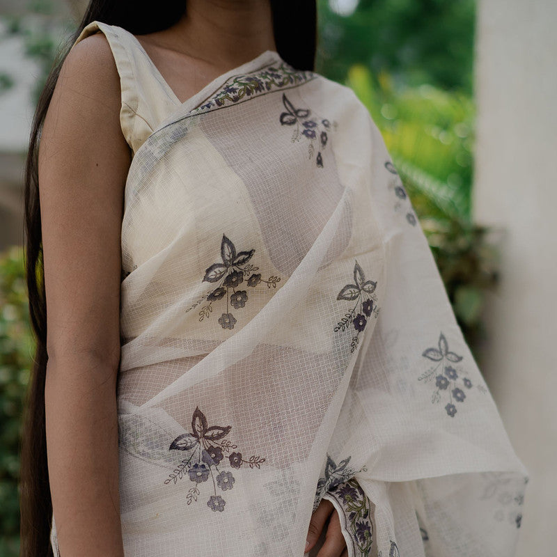 Kota Doria Sanganeri Print Saree | White、mySite、camillekostekn