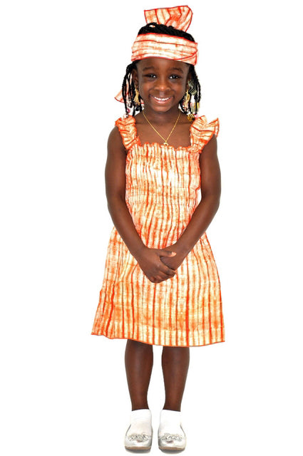 Orange African Tie-Dye Smoked Dress-DPC514G、mySite、solidvoid