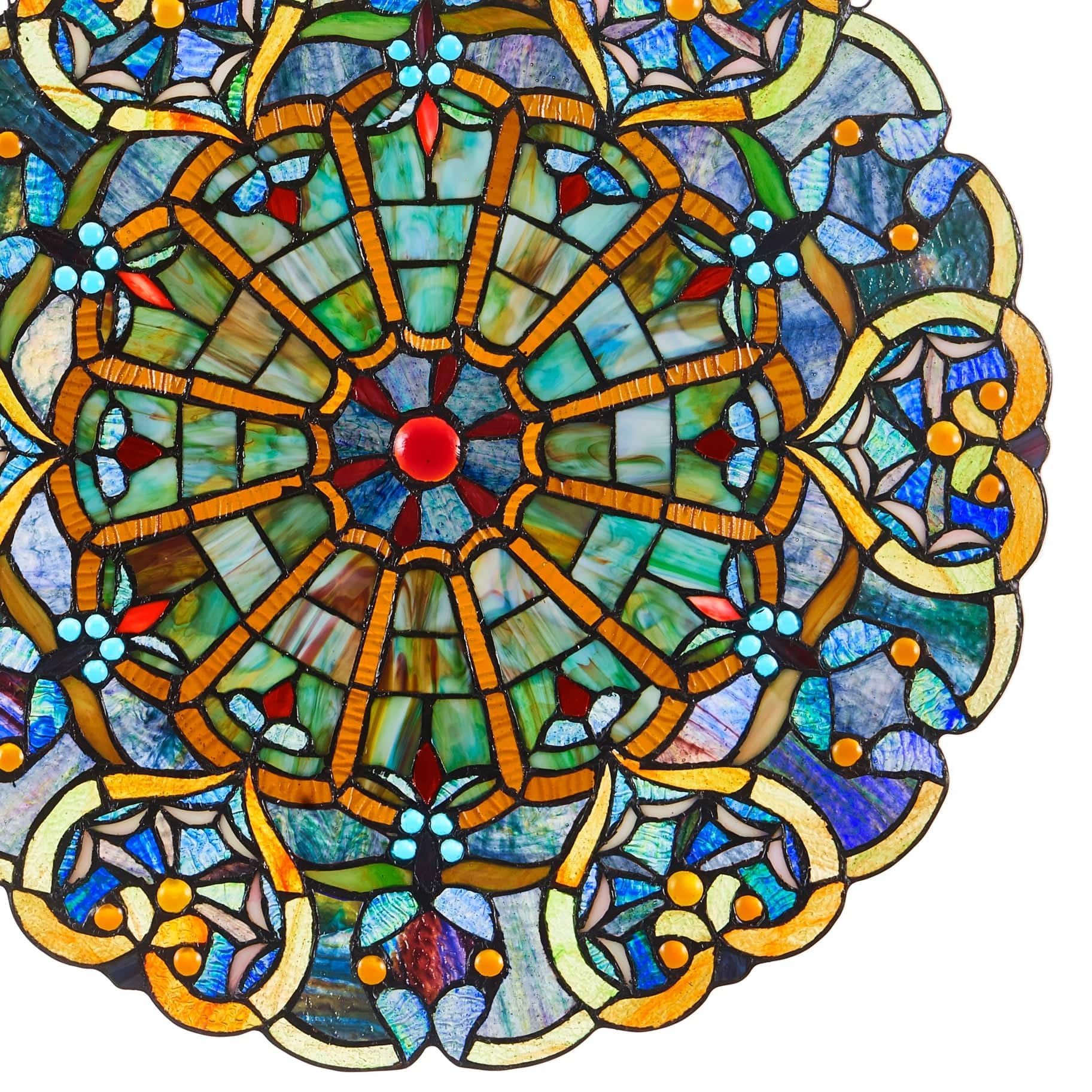 Adeline Blue Webbed Heart Stained Glass Window Panel 22H、mySite、g9winljtr
