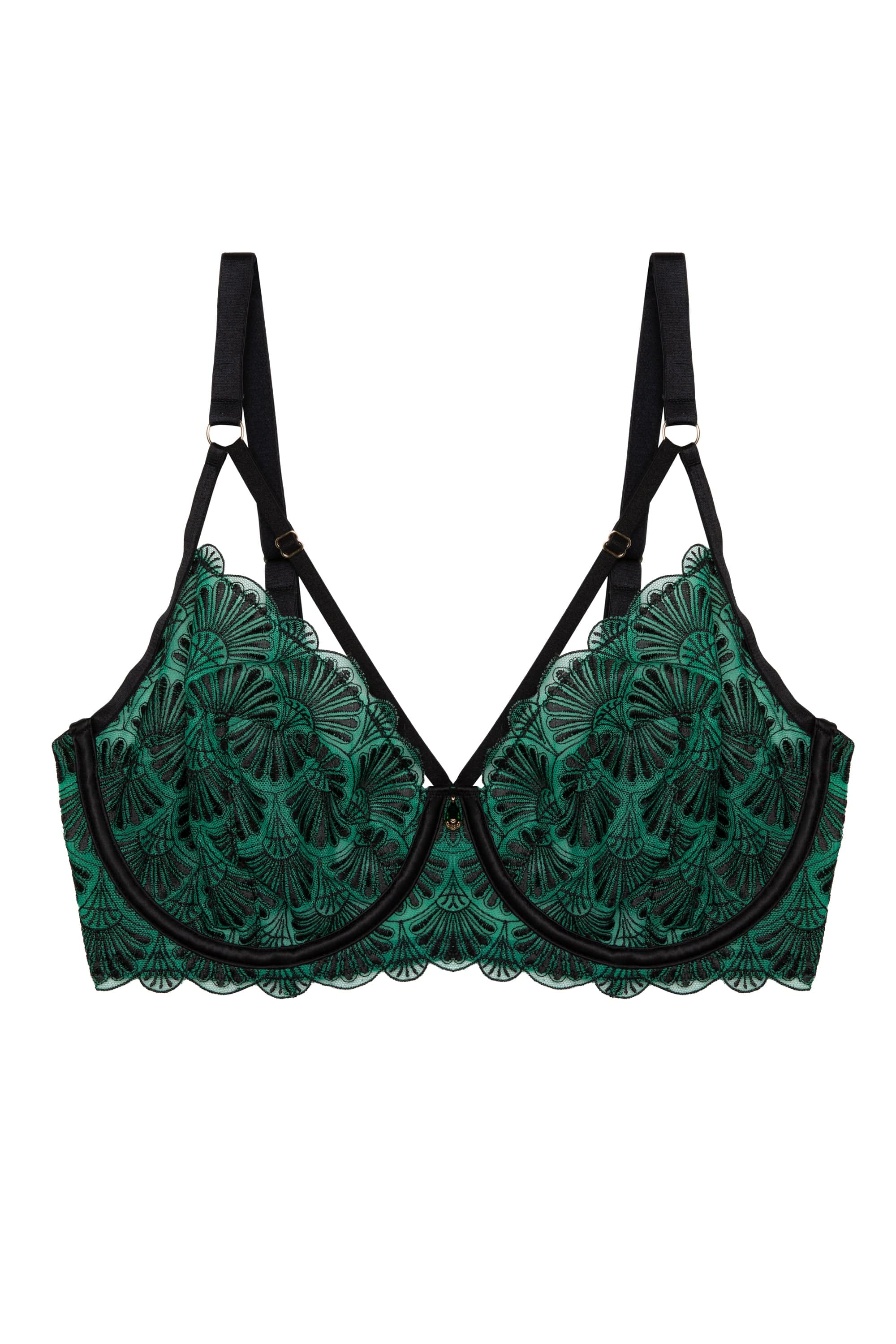 Mia Black and Jade Deco Embroidery Balconette Bra、mySite、bengalsvssteelers