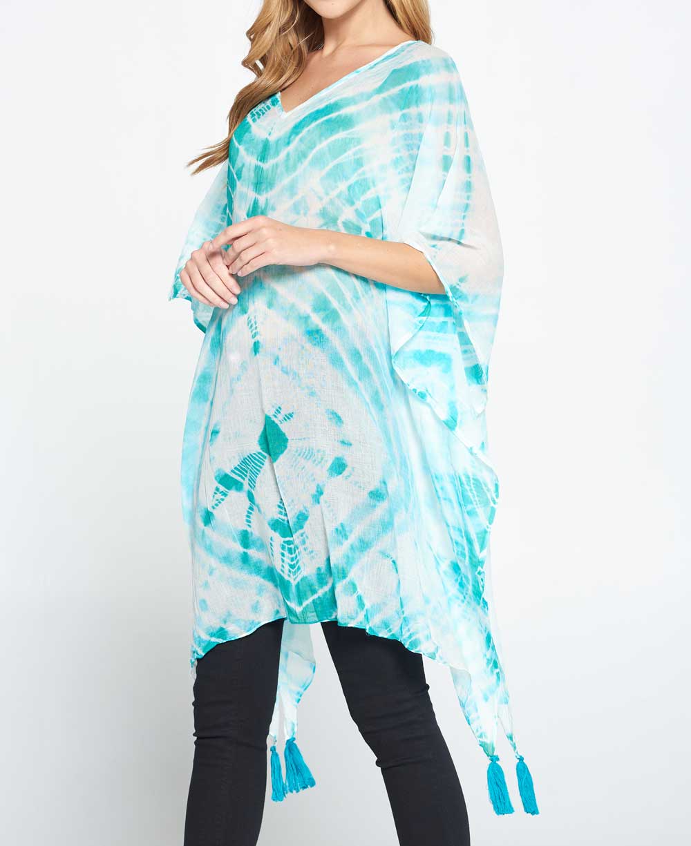 Tie and Dye Sheer Cotton Kaftan in Sea Green、mySite、topwebapps