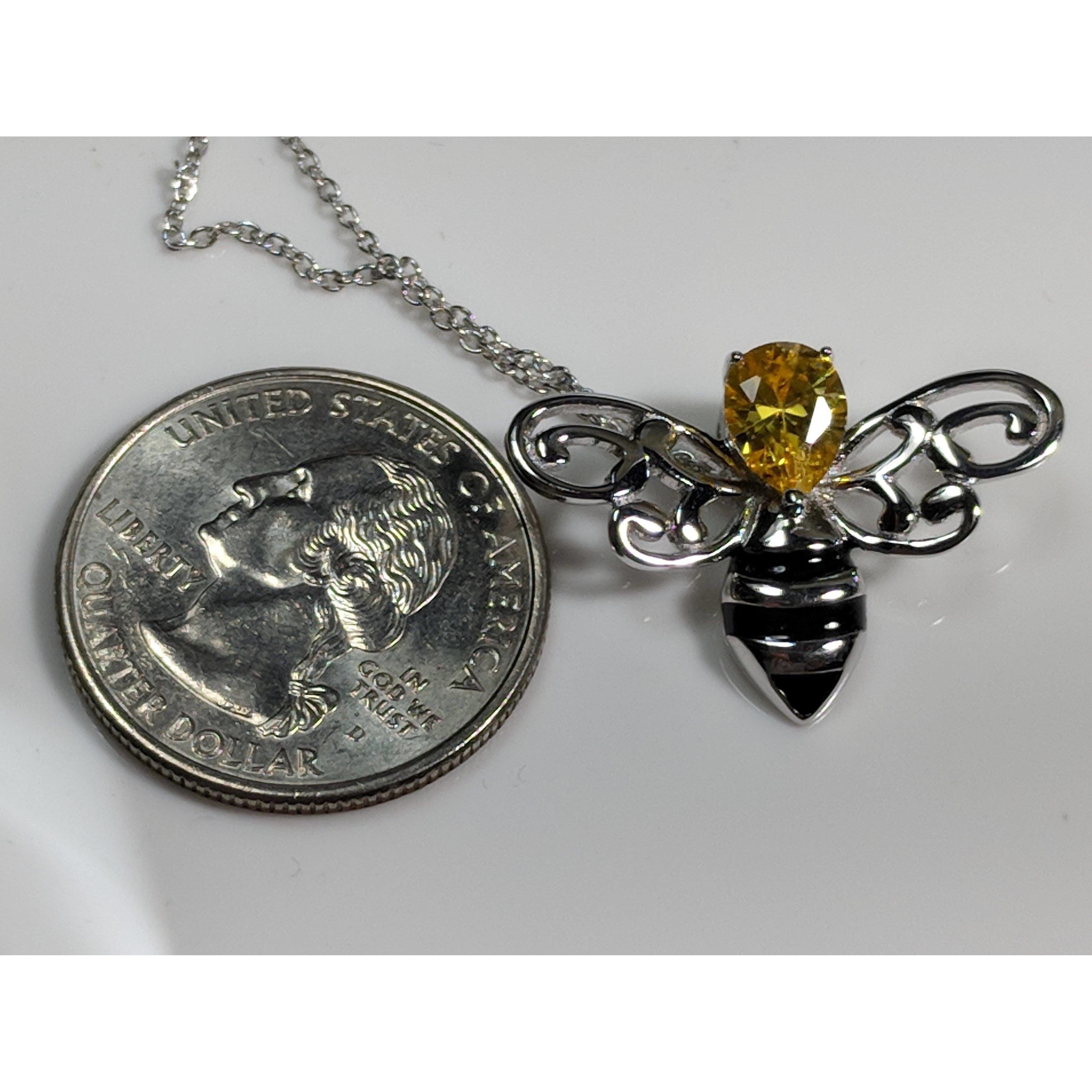 Honey Bee Pendant with Sparkling Yellow CZ Head in 925 Silver、mySite、g9winljtr