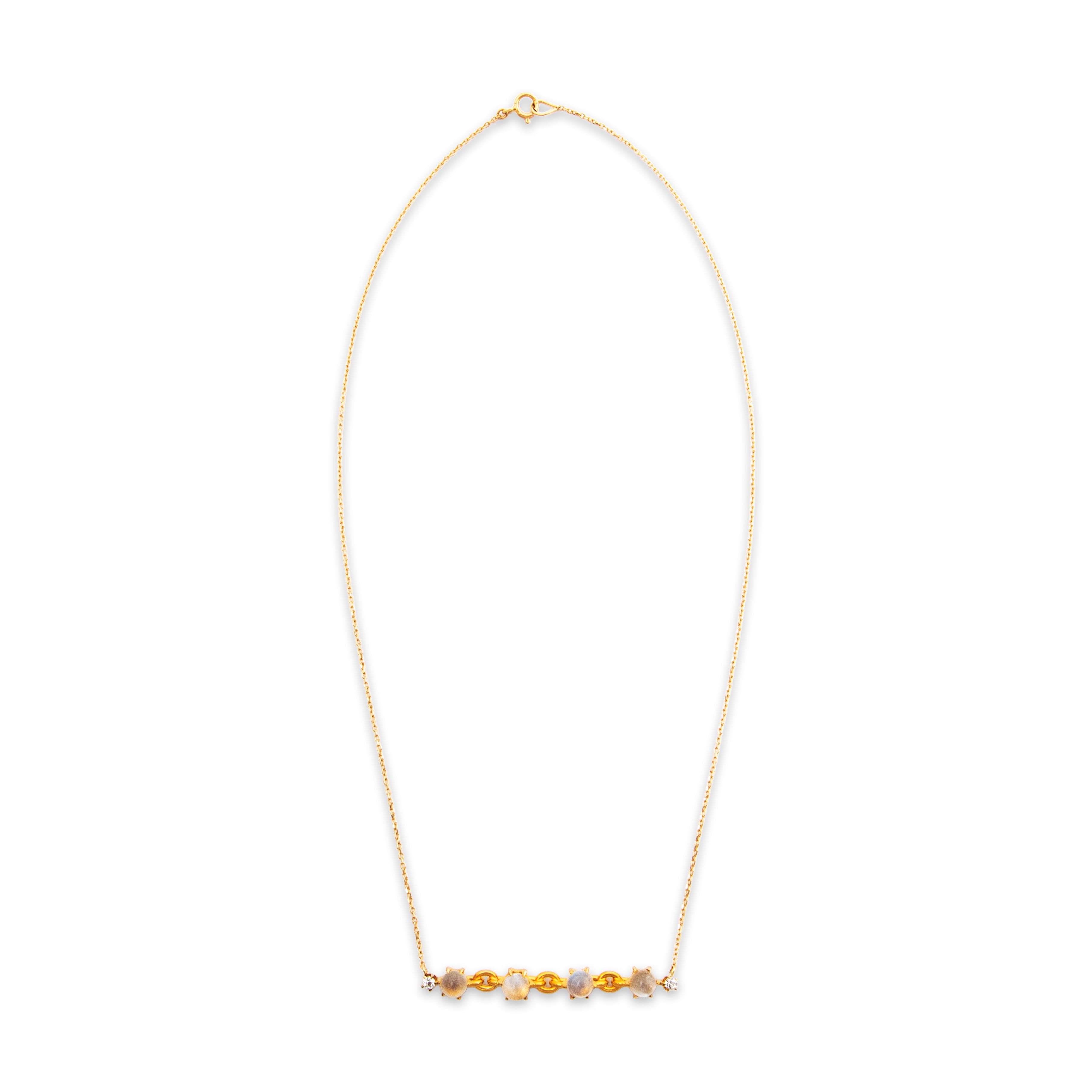 Antique 14k Yellow Gold 3.2cttw Cat's Eye Moonstone Old Mine Diamond Necklace 16、mySite、hinf8tx79