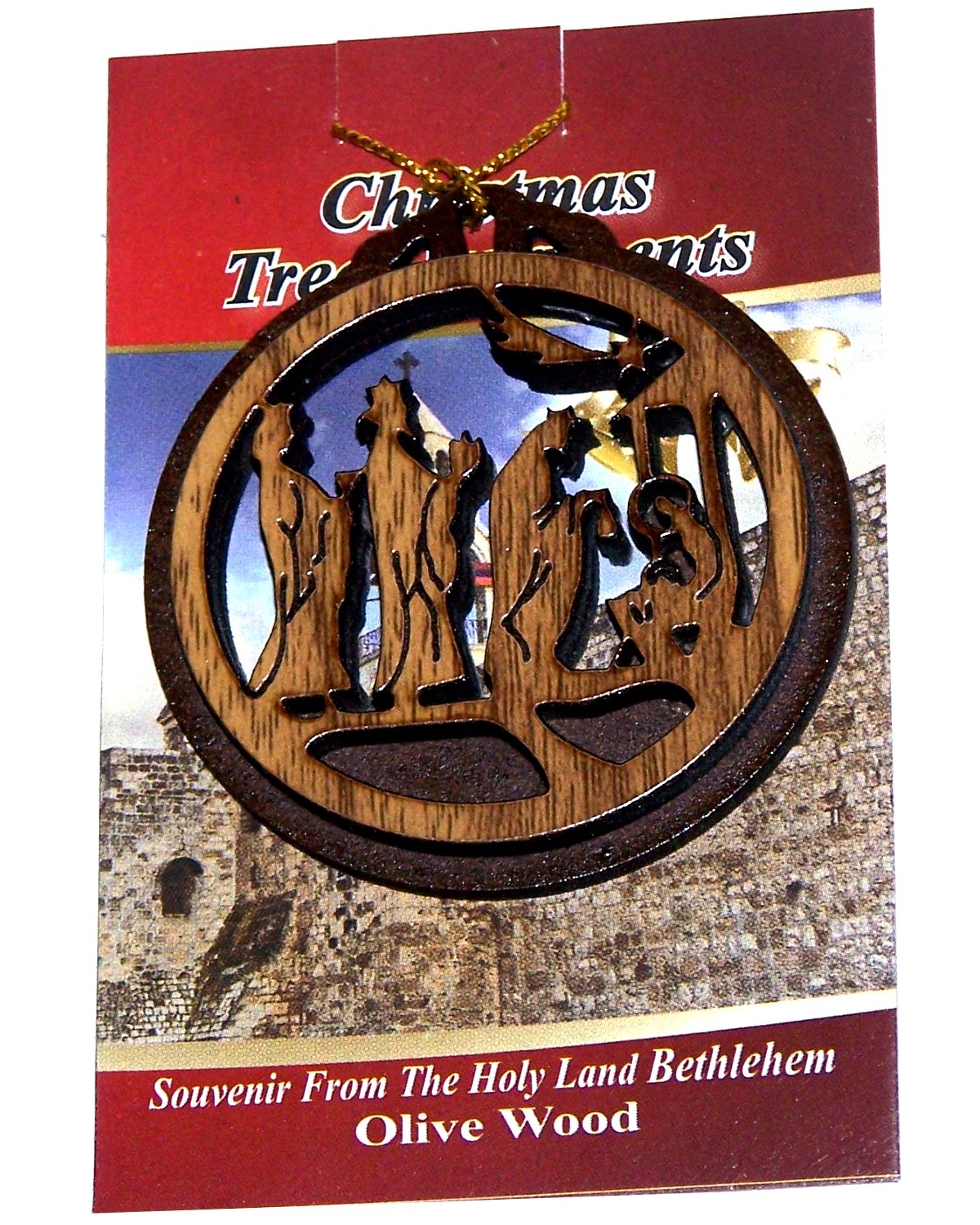  Holy Land Market Two Layers Mahogany with Olive Wood Magi offering Gifts to The New Born Messiah Ornament Gift Carved by Laser - Olive Wood (6.5 cm or 2.6 inch with Certificate) and Gold String、mySite、elrpsem3k