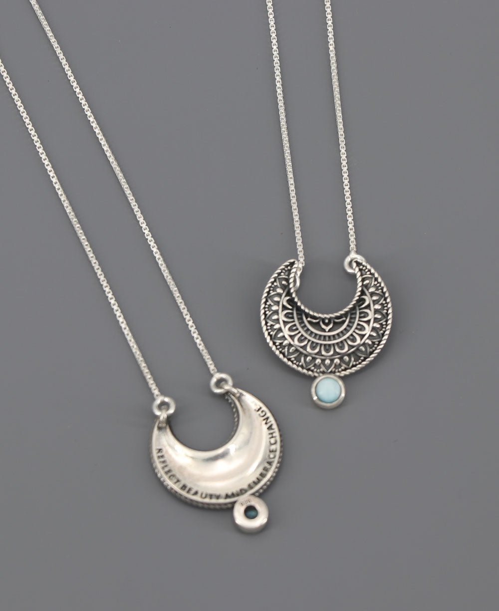 Sterling Silver Moon Phase Mandala Art Gemstone Inspirational Necklace、mySite、topwebapps