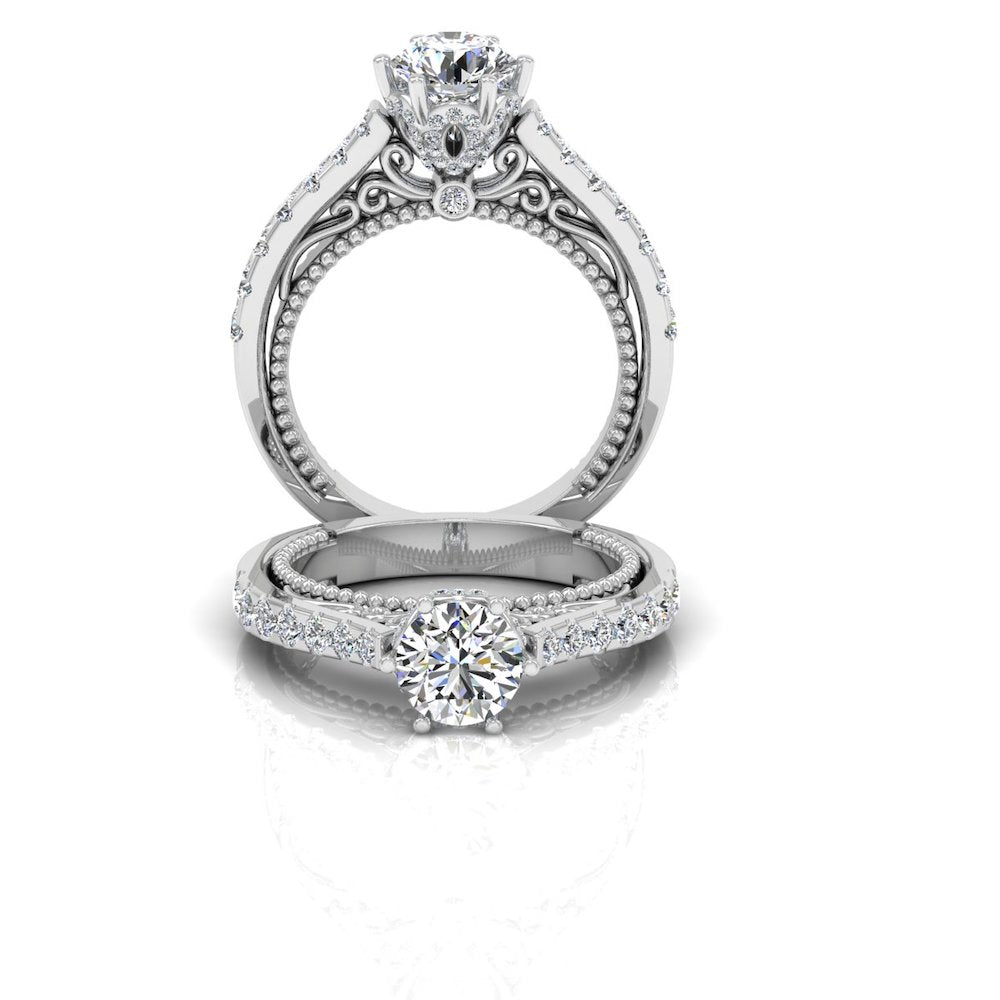 Antique Style Cathedral Hidden Halo Moissanite Engagement Ring、mySite、hinf8tx79