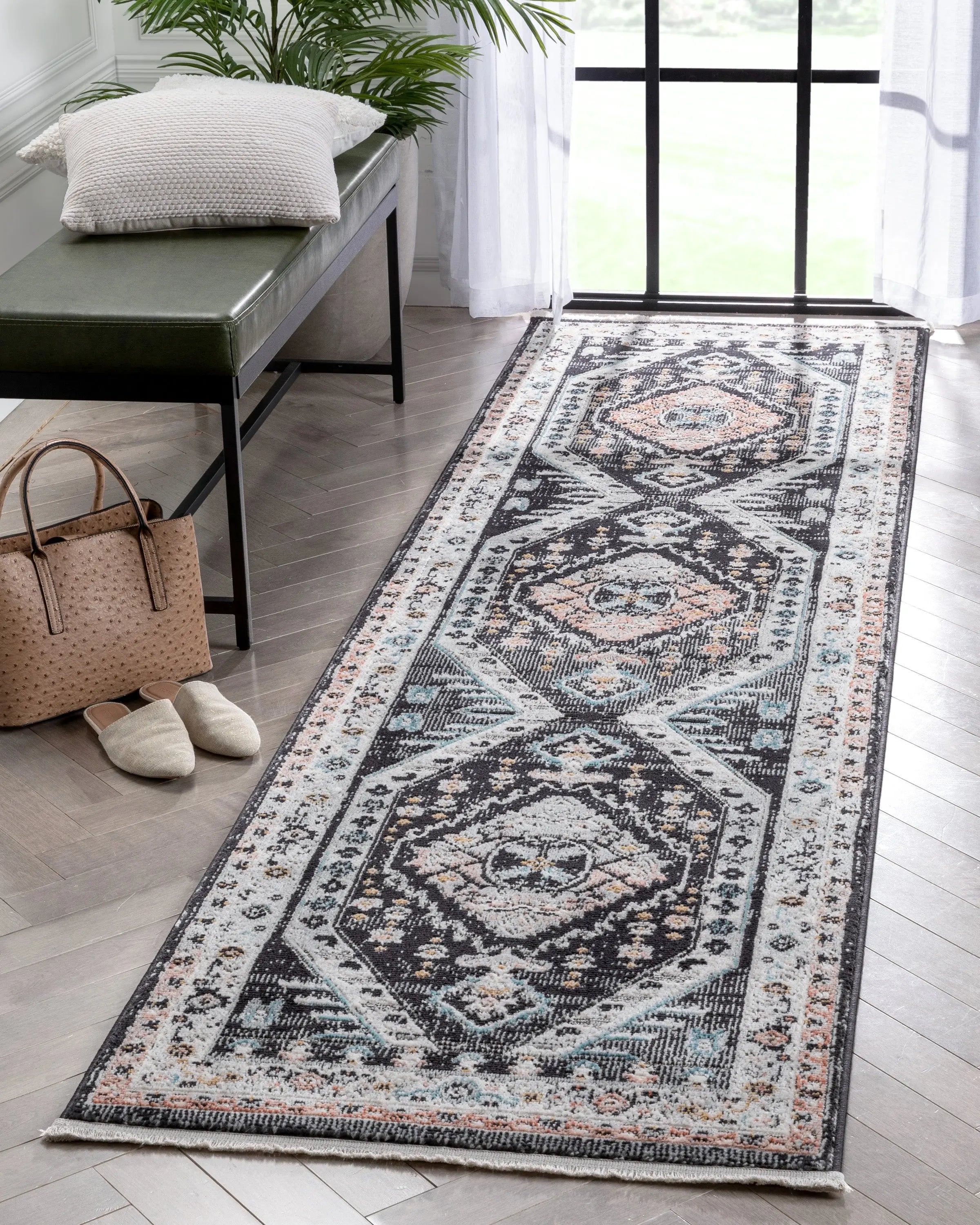 Julita Vintage Bohemian Aztec Tribal Black Rug、mySite、gigharbornorthrealestate