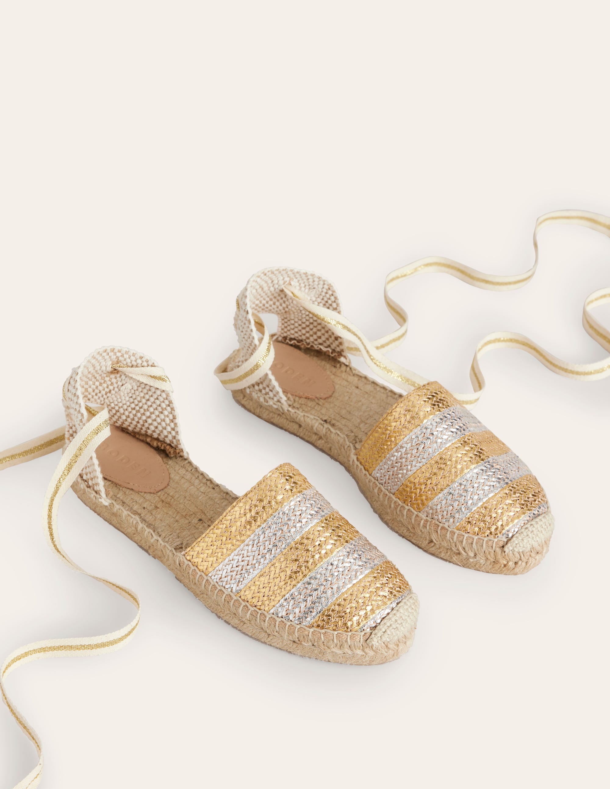  Ankle Tie Flat Espadrilles-Gold/ Silver、mySite、ashleygrahame