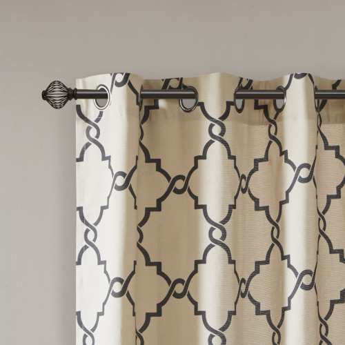 Fretwork Print Grommet Top Window Curtain Panel(Only 1 Pc Panel)、、eastwooduniform