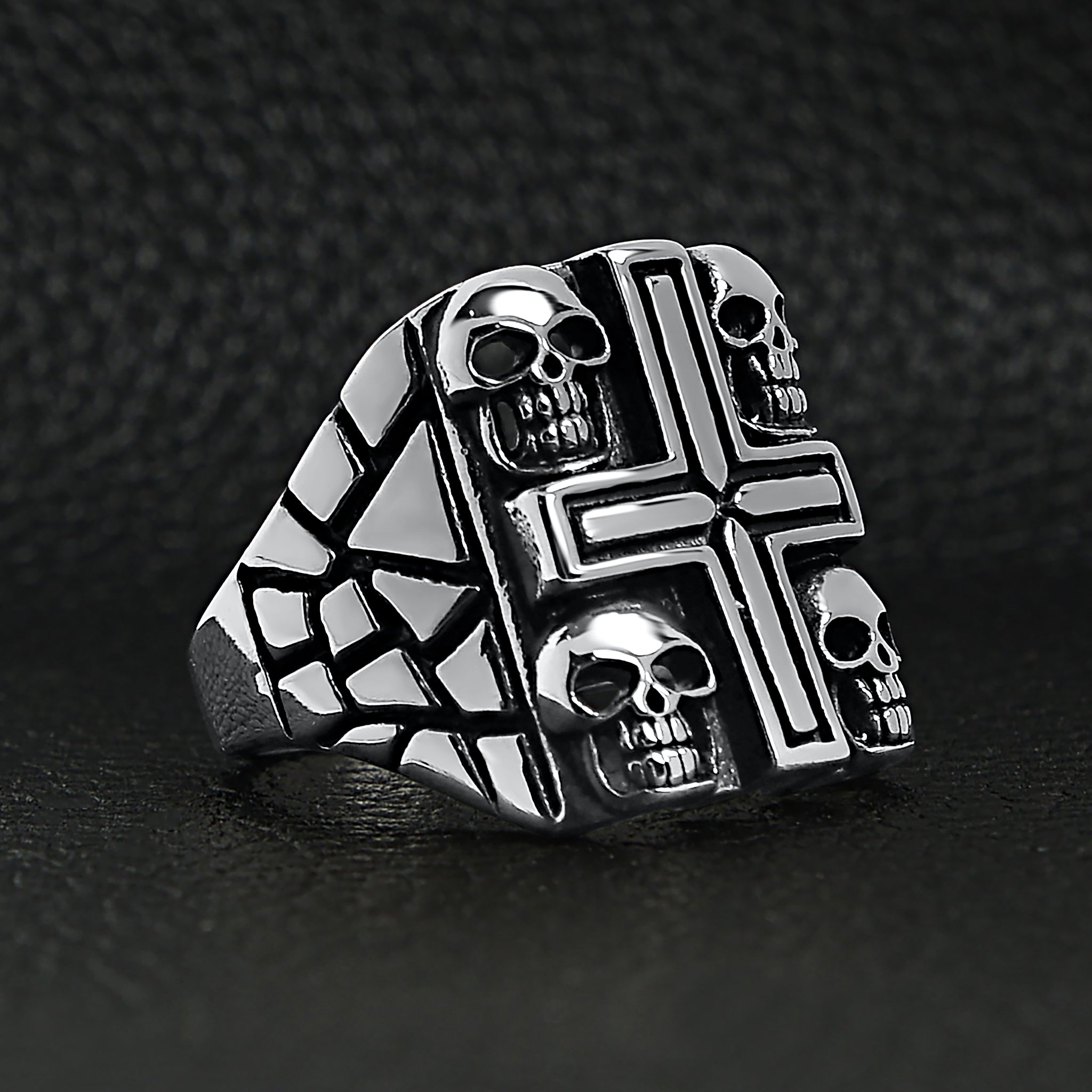 Stainless Steel Polished Multi Skull Cross Signet Ring / SCR3036、mySite、dreamappss