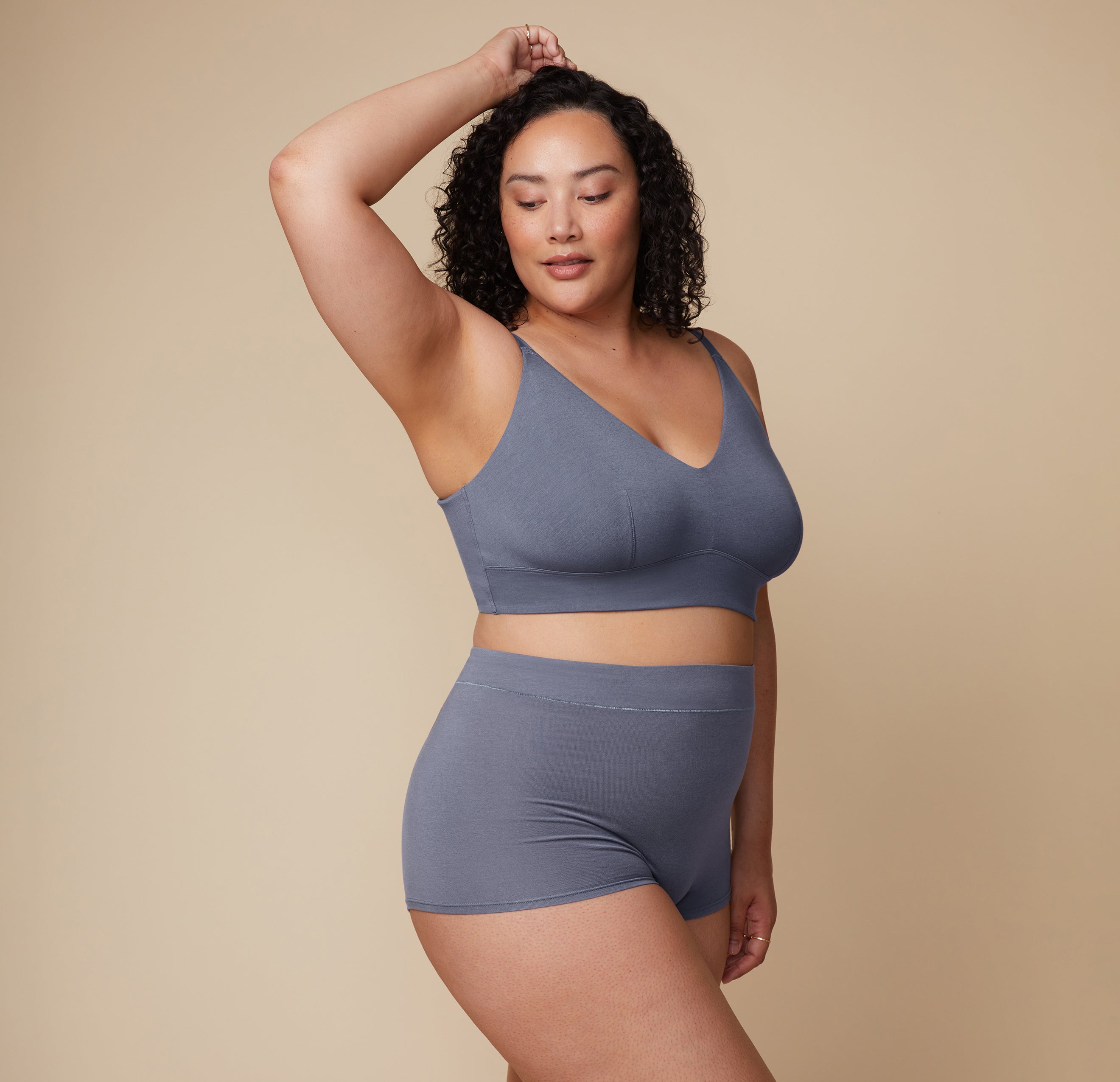 Cloud Cotton V-Neck Bralette - Slate、mySite、bengalsvssteelers