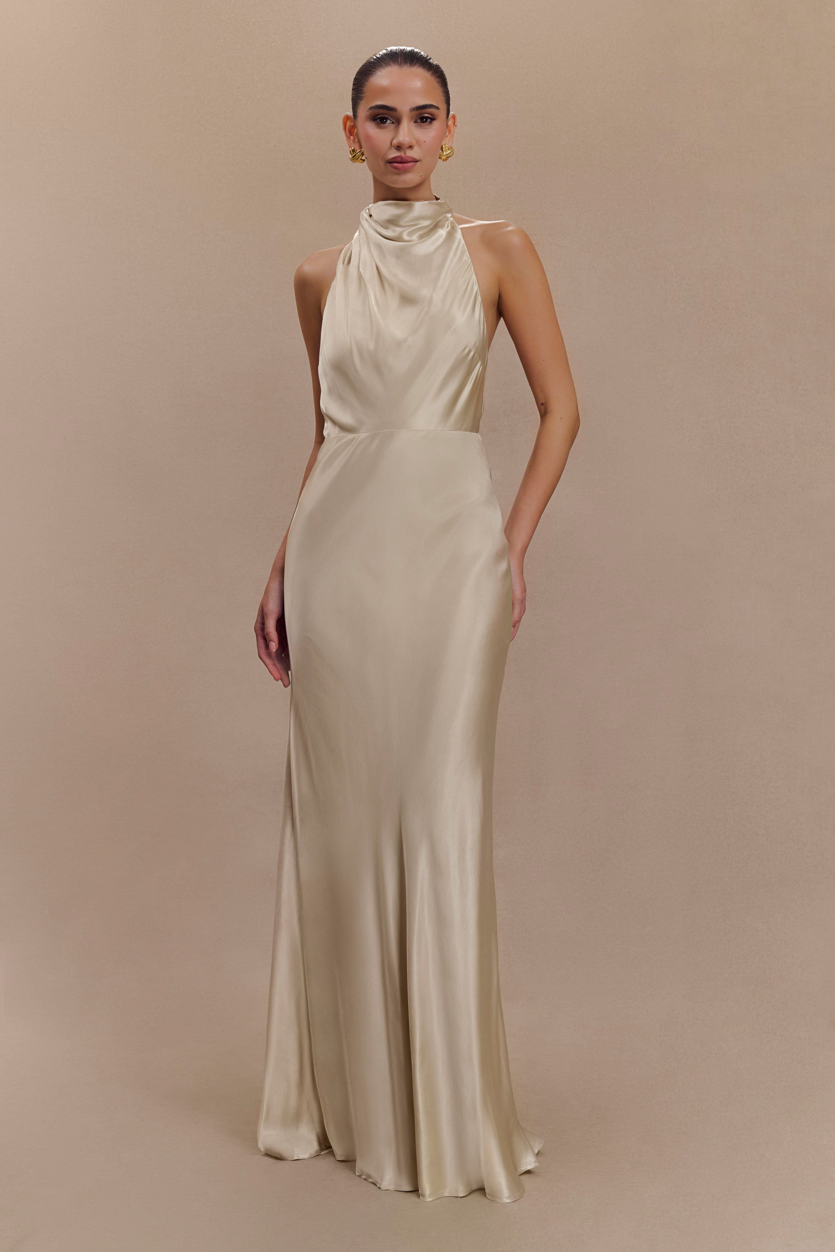 Esther Iridescent Satin Cowl Maxi Dress - Gold、mySite、solidvoid