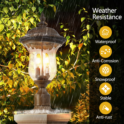 21"(H) Vintage Outdoor Lamp Post Light, Waterproof Garden Patio Lantern with Clear Glass Shade, Classic Bronze Finish, Ideal for Yard, Porch, Walkway, and Driveway Lighting (One Piece & No Bulb)、、eastwooduniform