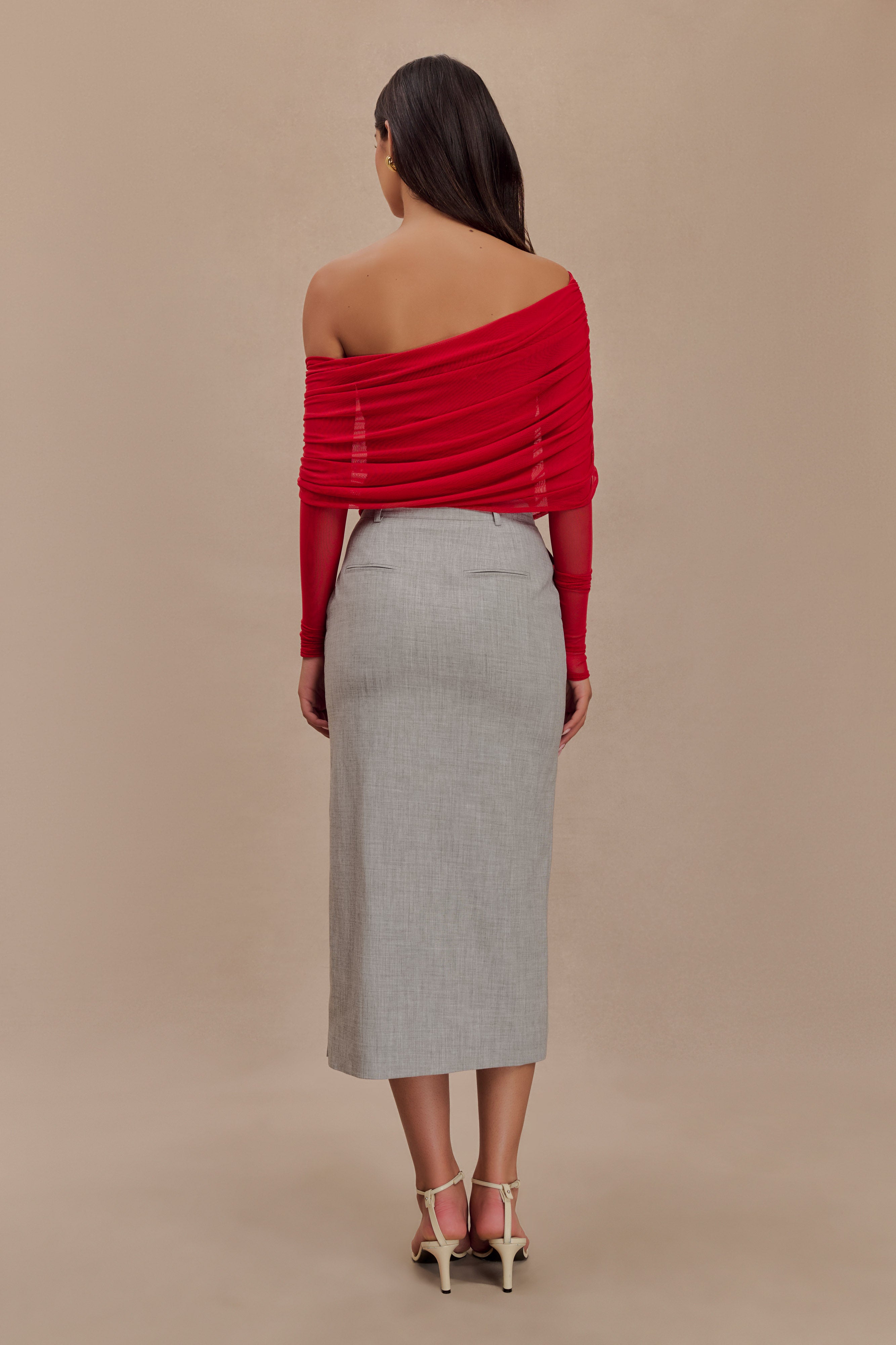 Everly Sheer Mesh Off Shoulder Top - Ruby、mySite、solidvoid