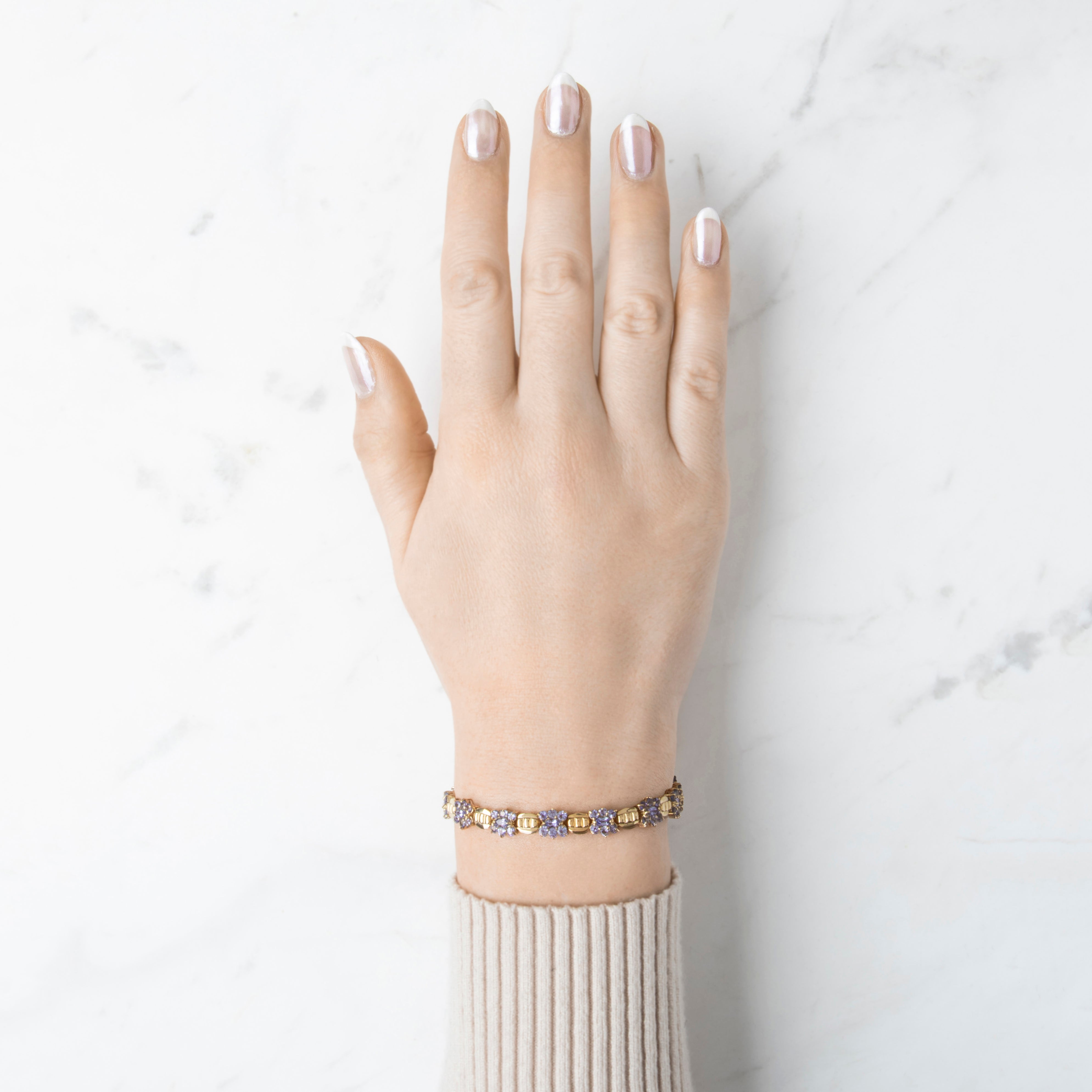 Vintage 14k Yellow Gold 4.3cttw Tanzanite Floral Station Bracelet 7.25、mySite、hinf8tx79