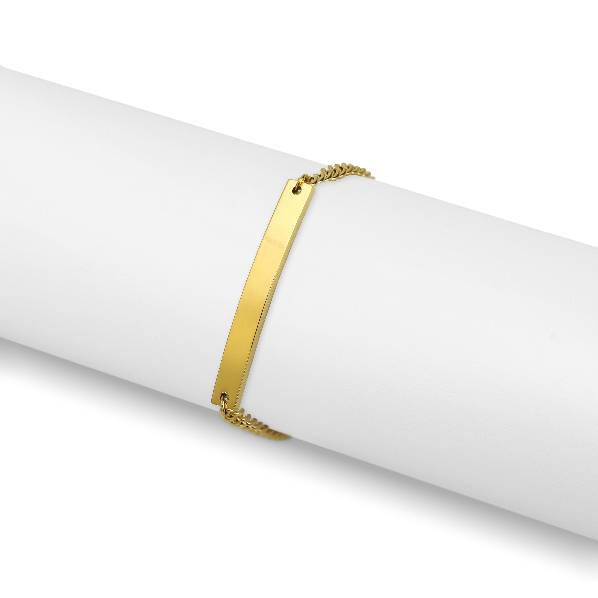 18K Gold PVD Stainless Steel Curved Blank Bar Curb Chain Bracelet / BRJ9080、mySite、dreamappss