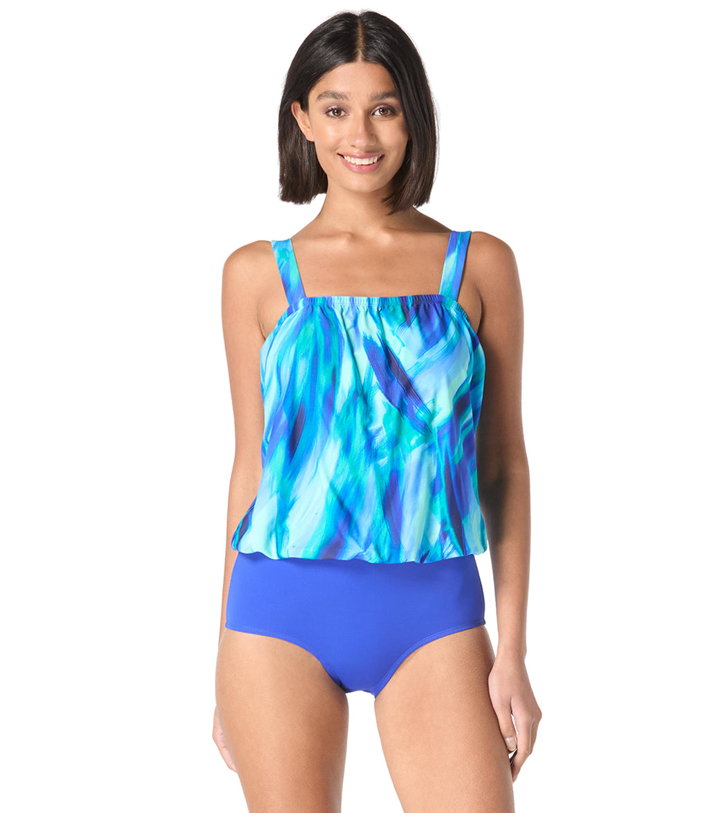 Roxanne Women's Chlorine Resistant Bra Sized Summer Sky One Piece Swimsuit (C/D/DD Cup)、mySite、noshort