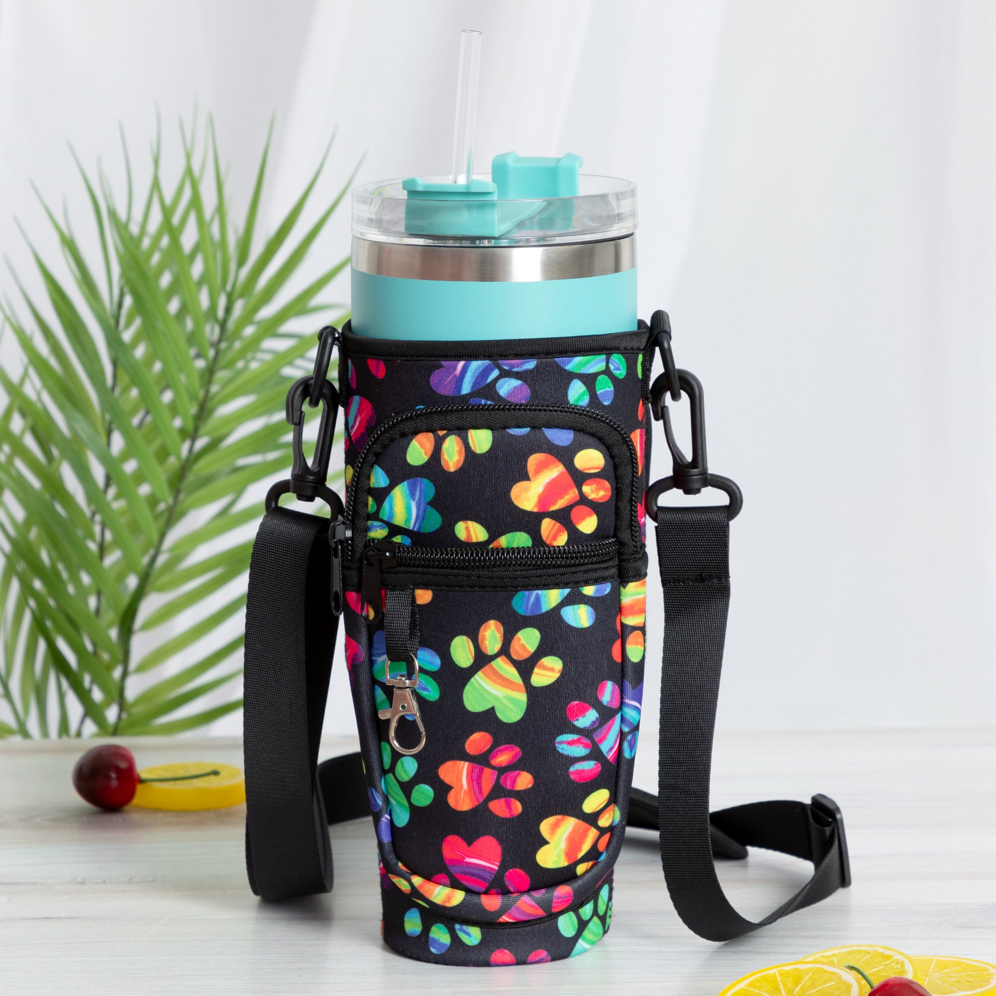 Paw Print Tumbler Carrier with Zippered Pockets - 40oz、mySite、camillekostekn