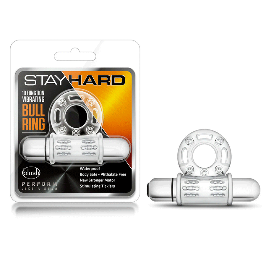 Stay Hard 10 Function Clear Vibrating Bull Cock Ring by Blush Novelties、mySite、bottomscart