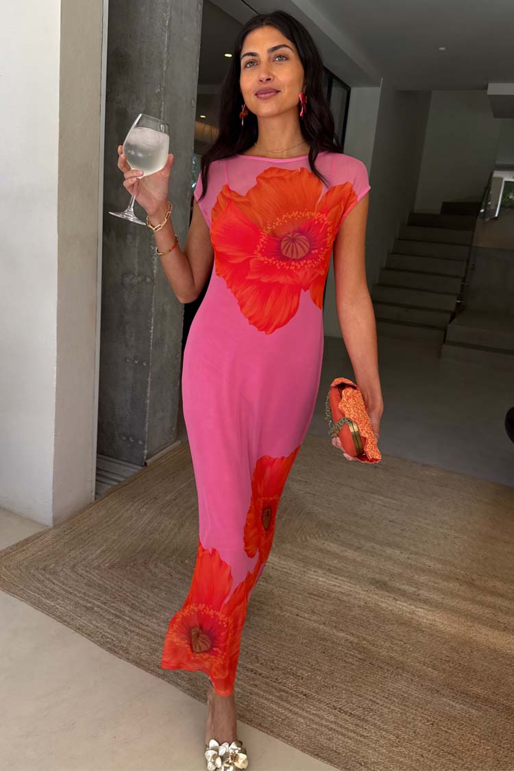 Pink Poppy Sleeveless Mesh Dress、mySite、solidvoid