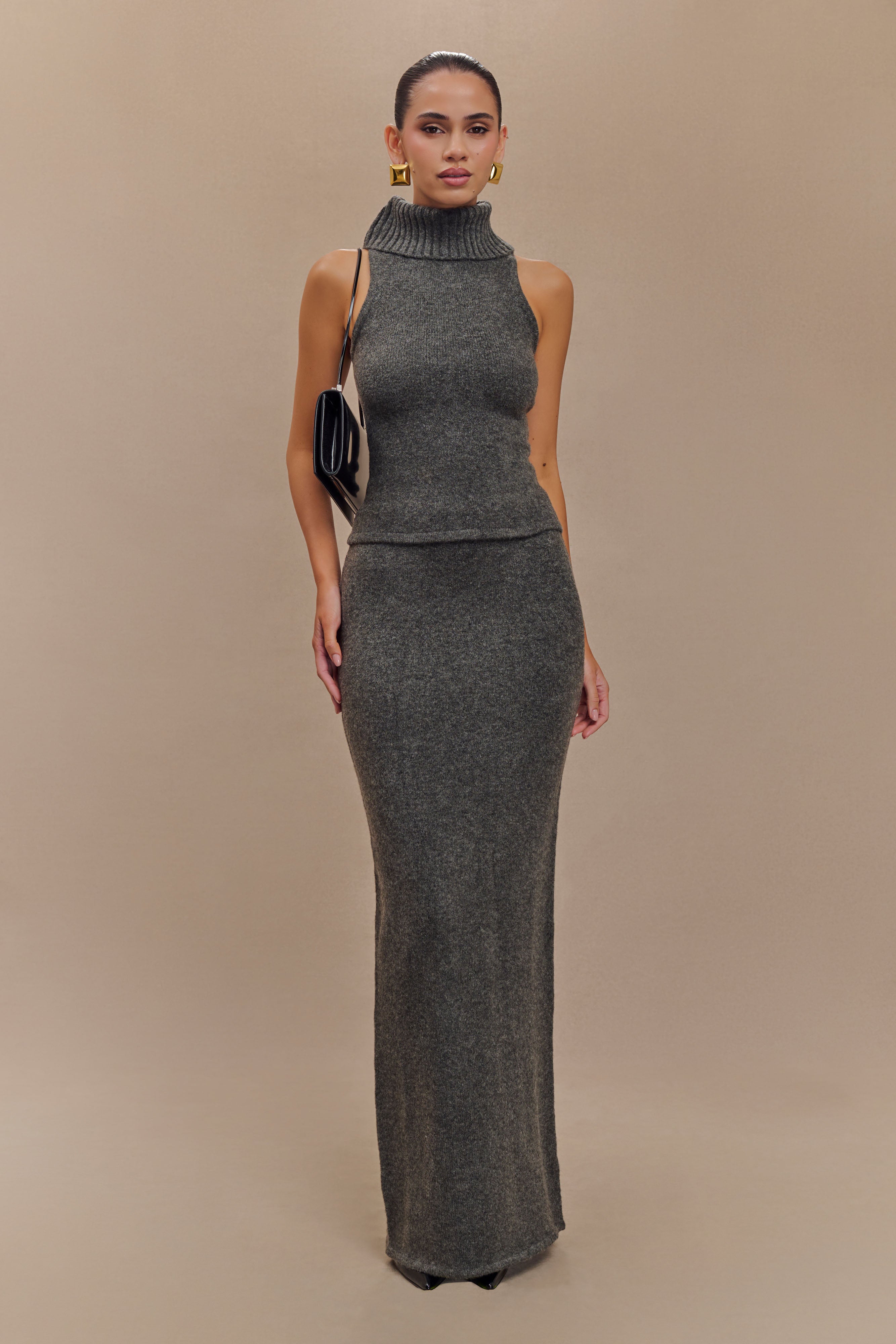 Elise Roll Neck Knit Top - Charcoal Marle、mySite、solidvoid