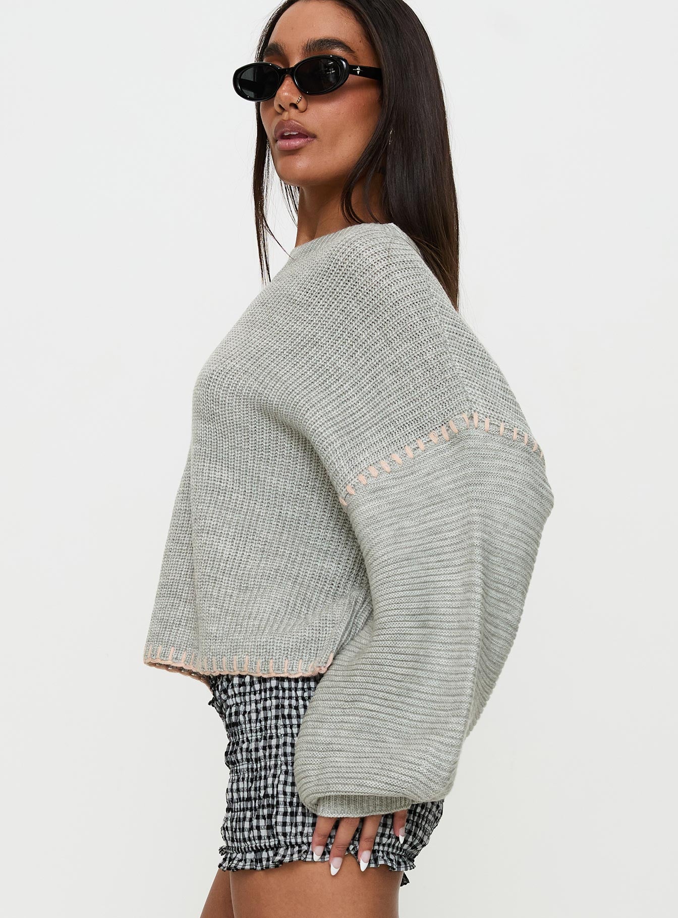 Baby I'm Back Knit Sweater Grey / Pink、mySite、solidvoid