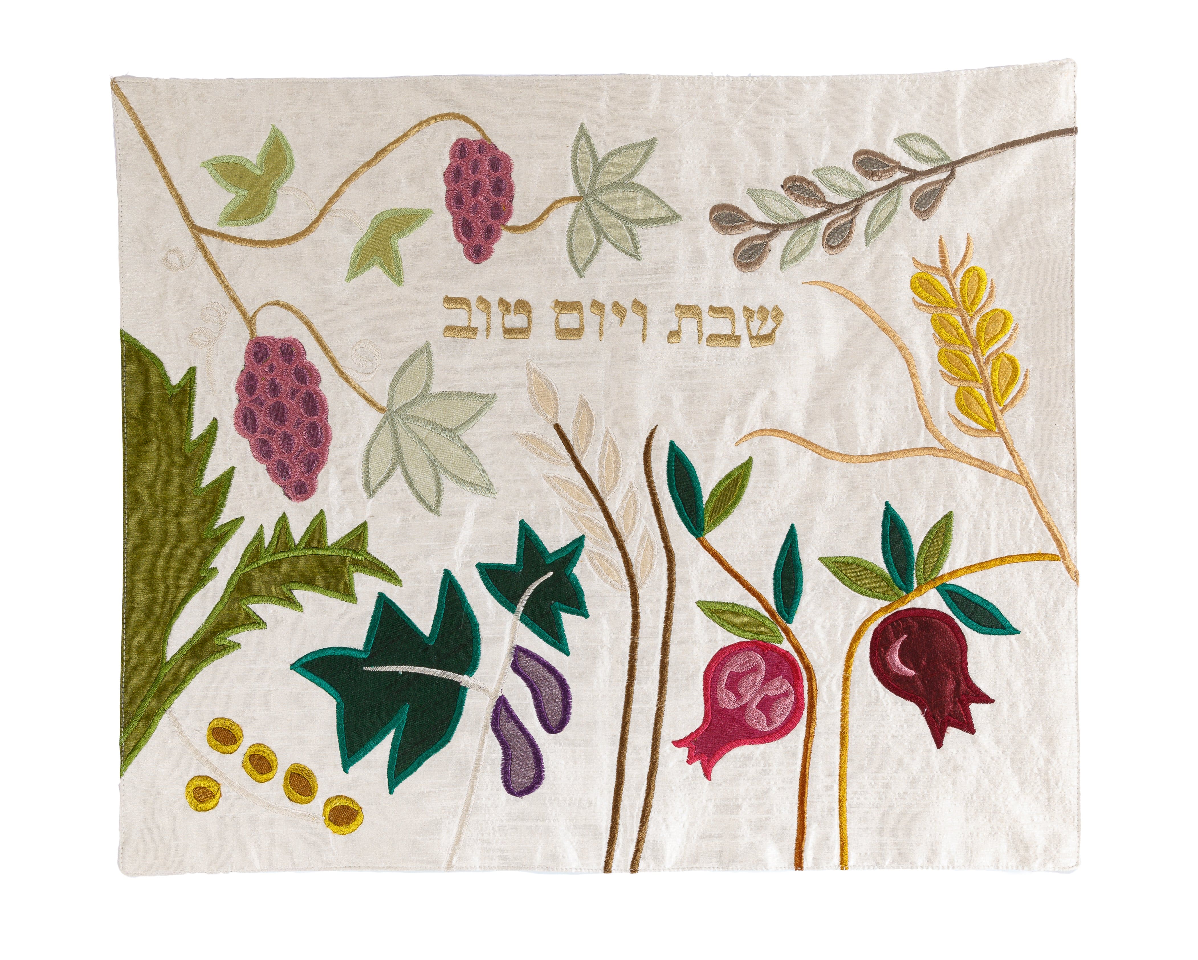 Seven Species Raw Silk Challah Cover by Yair Emanuel - Cream、mySite、topwebapps