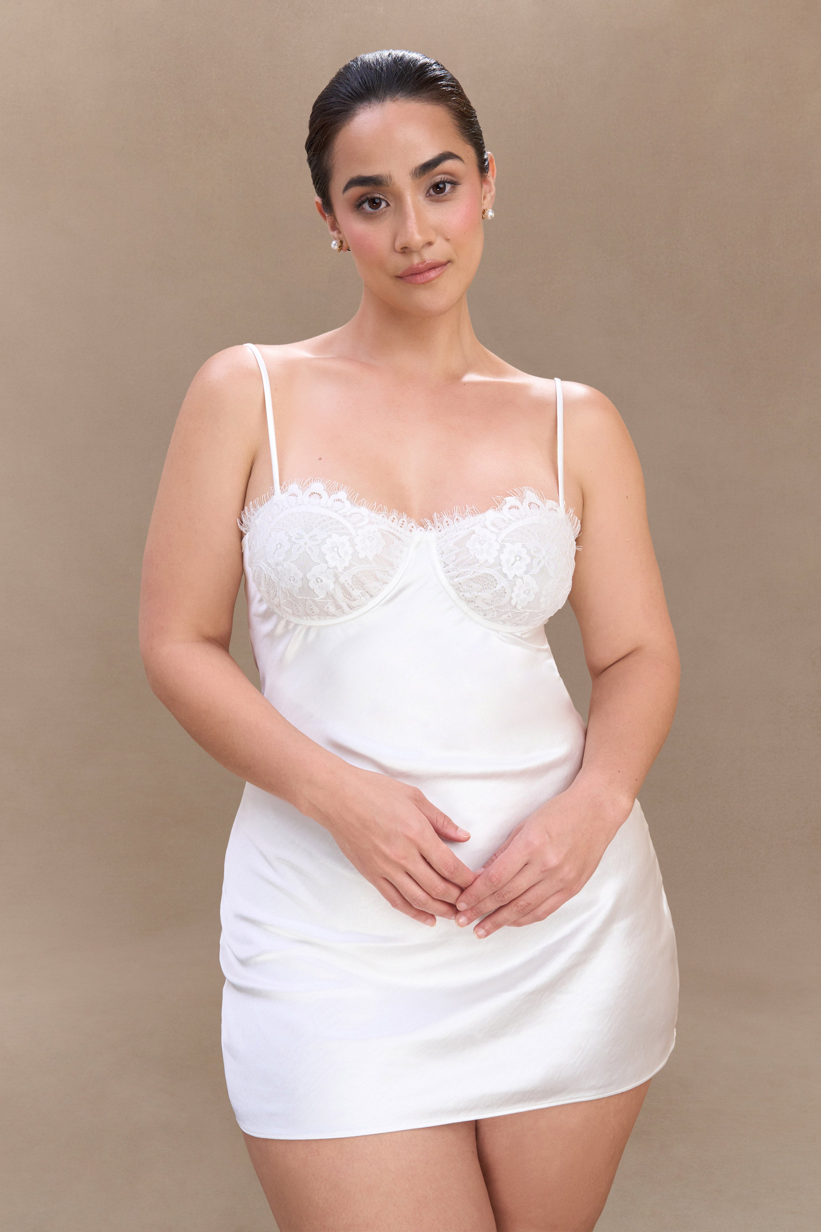 Scarlett Satin Slip Mini Dress - Ivory、mySite、solidvoid