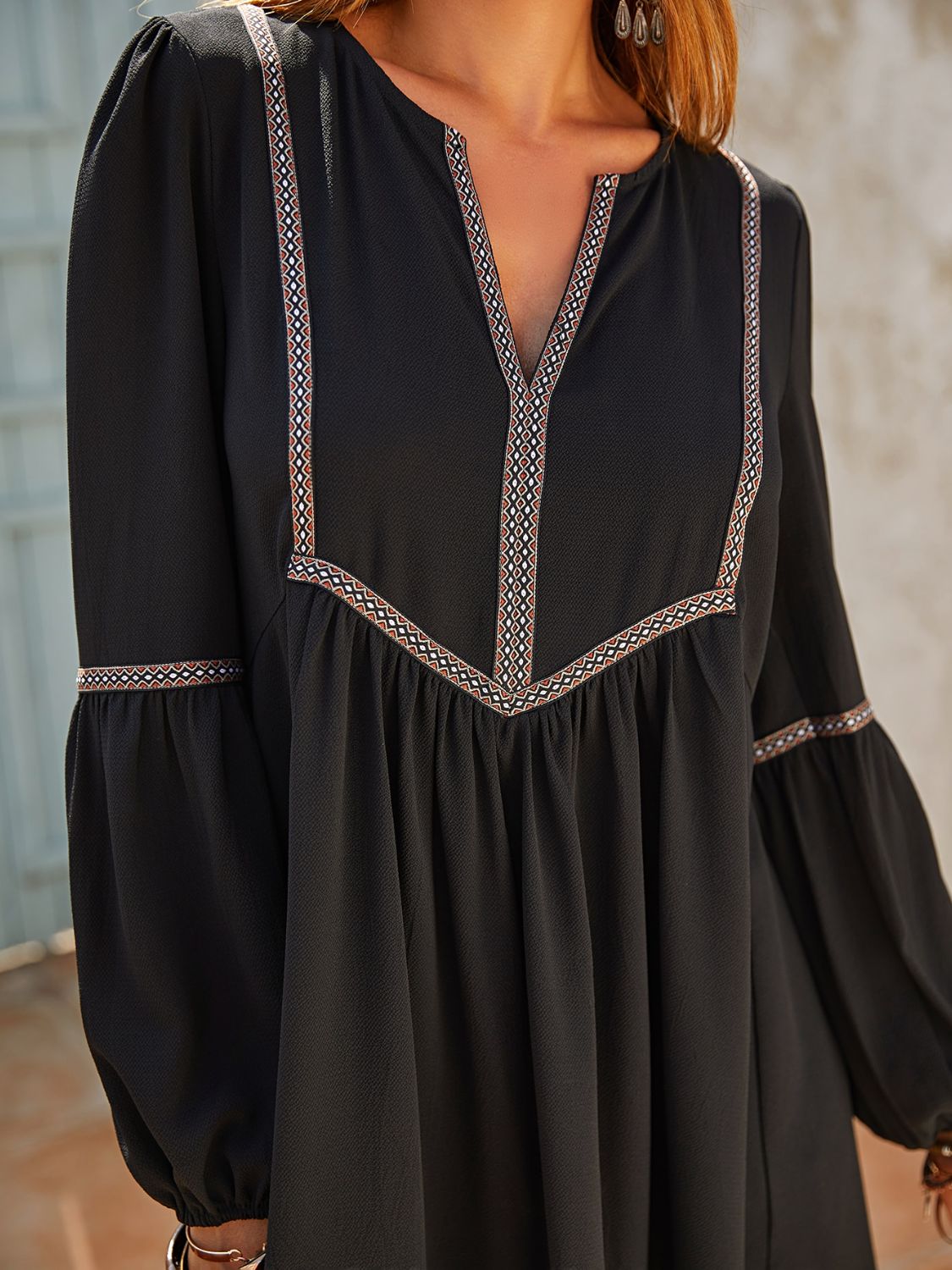  Ruched Notched Long Sleeve Mini Dress、mySite、justintrudeaud