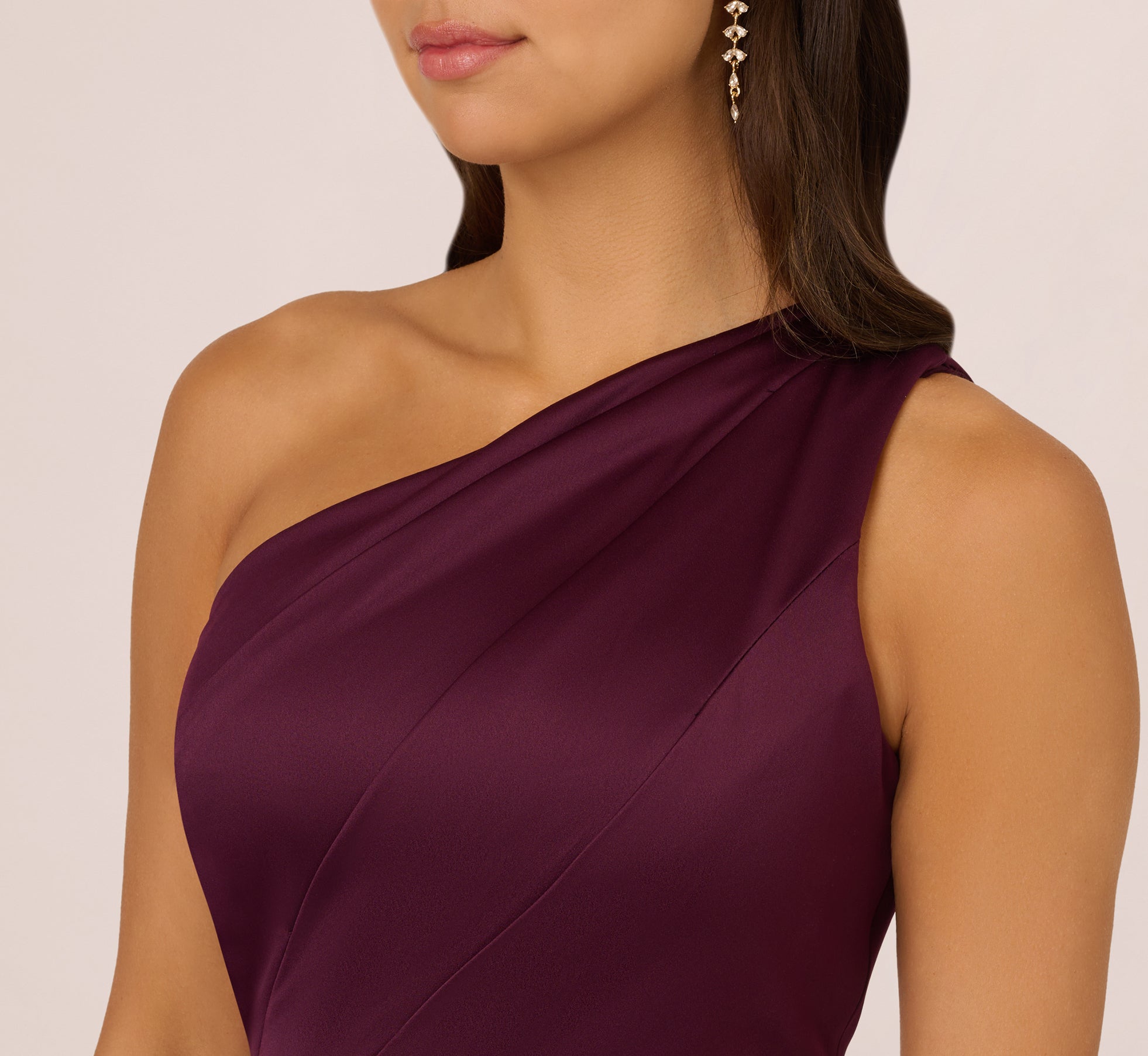 One-Shoulder Long Satin Crepe Mermaid Gown In Bordeaux Glow、mySite、solidvoid