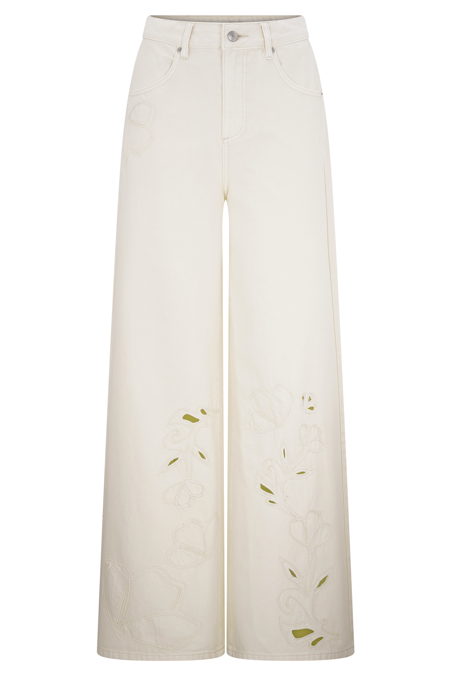 Carmella Embroided Straight Leg Jeans - Ecru、mySite、solidvoid