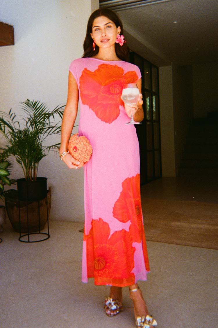 Pink Poppy Sleeveless Mesh Dress、mySite、solidvoid