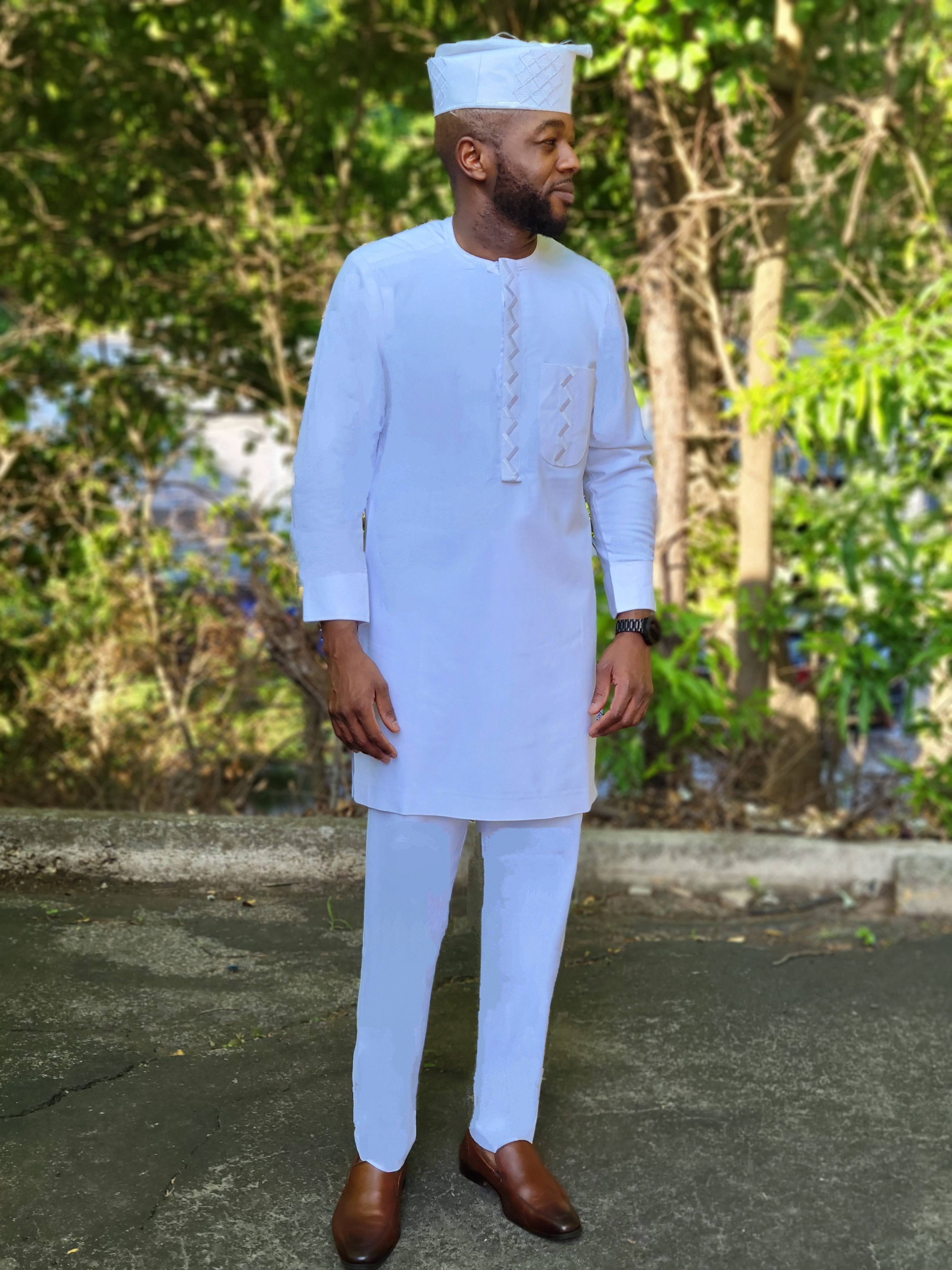 Felix Embroidered White African Senator Kaftan Dashiki Top with matching pants-DPXWSS5、mySite、solidvoid