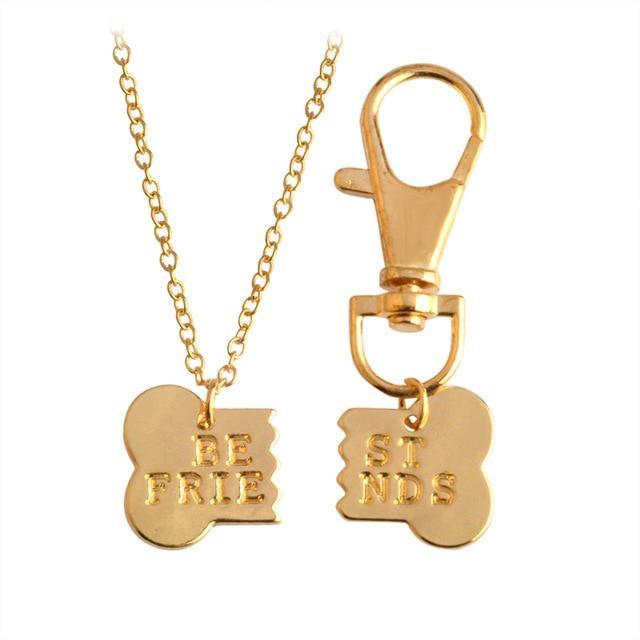 Best Friends Dog Bone Necklace & Keychain Jewelry Set-Yellow or Silver Colors、mySite、g9winljtr