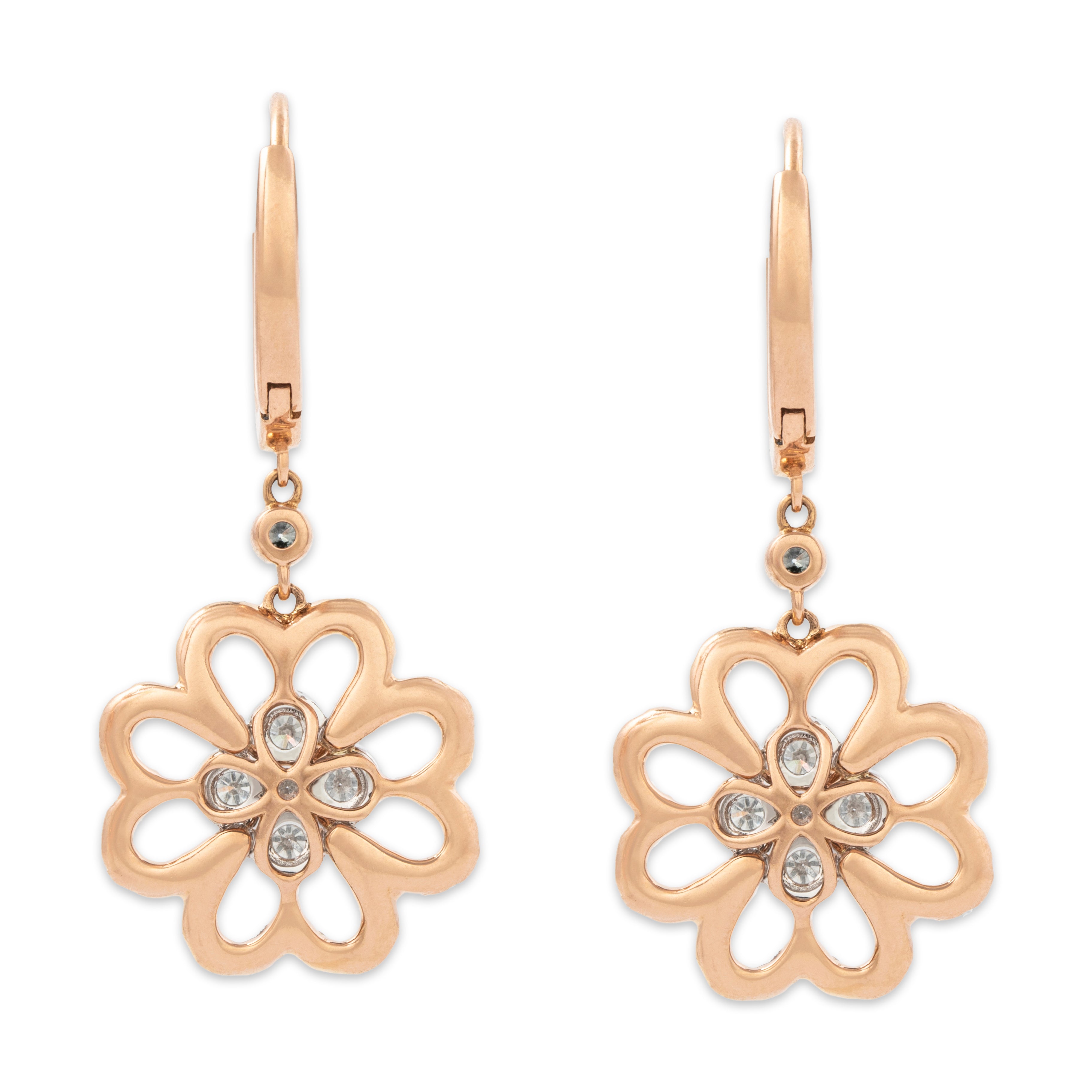 Vintage 18k Rose Gold 2cttw Diamond Brilliant Floriform Dangling Earrings、mySite、hinf8tx79